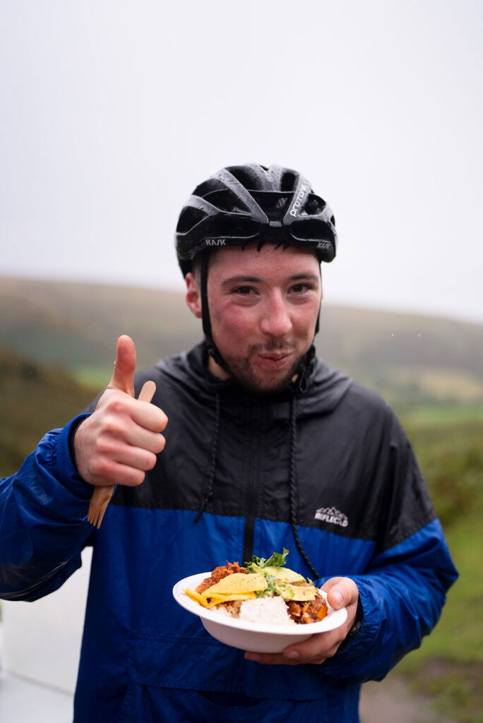 Rider from Detours enjoying their food