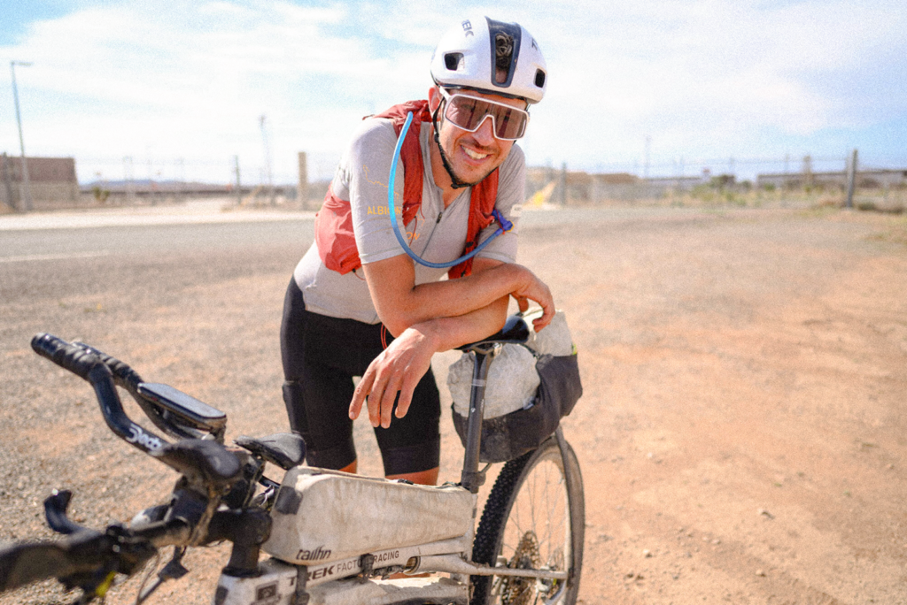 Justinas Leveika at the finish line of the Tour Divide race 2024 supported by Tailfin