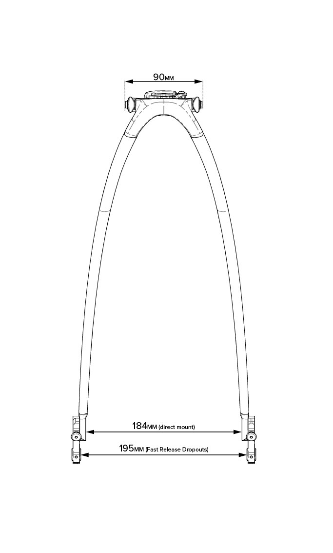 Tailfin carbon bike rack stay schematic showing dimensions and mounting specifications.