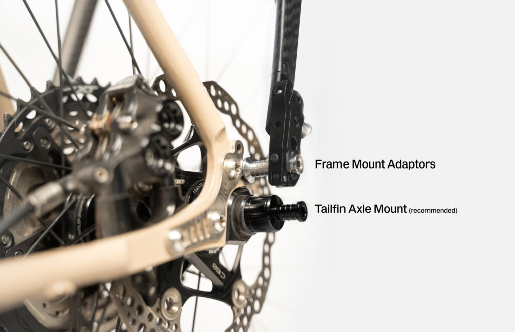 Tailfin bike rack mounting options showing the frame mount and axle mount.