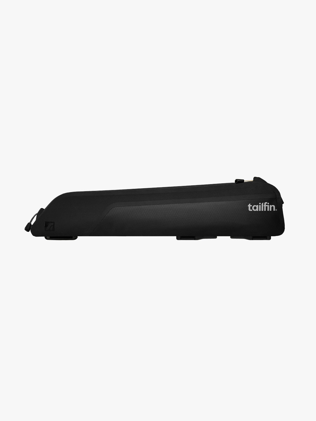 Sleek black Tailfin top tube bicycle bag for bikepacking and cycling.