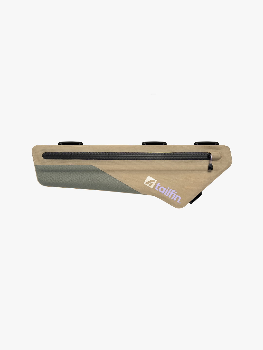 Tailfin waterproof bicycle frame bag in two-tone khaki and green for bikepacking.