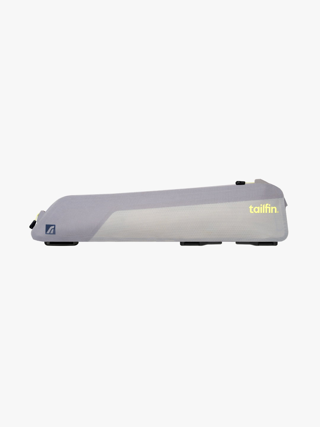 Tailfin bicycle top tube bag in grey, perfect for bikepacking and gravel cycling.