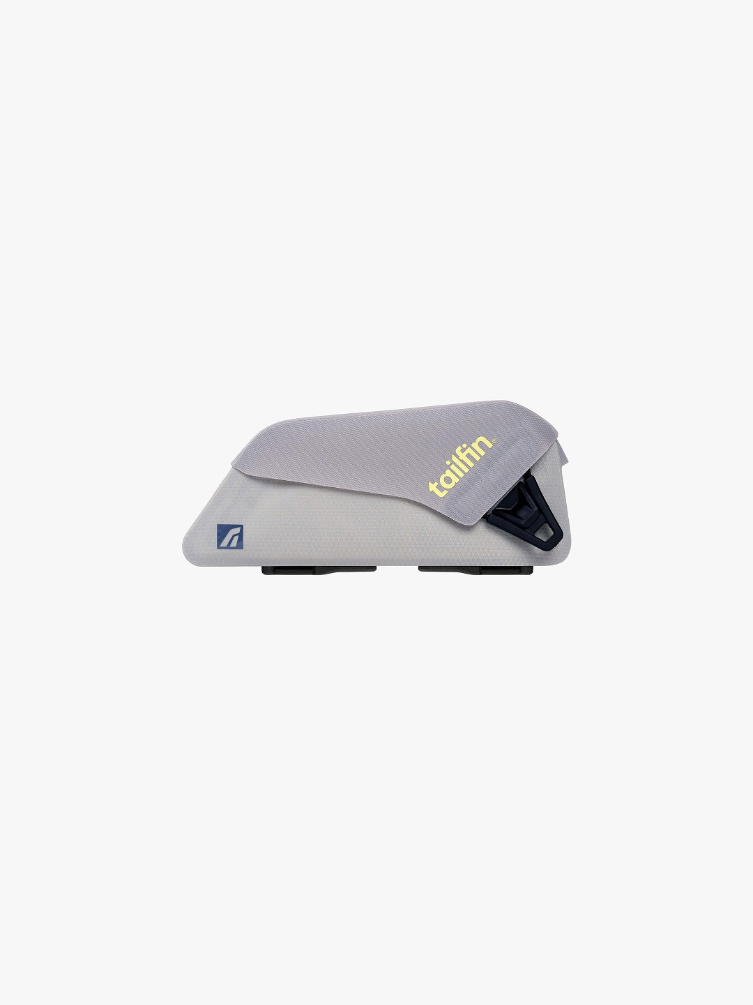 Sleek grey Tailfin bicycle top tube bag shown in a side profile view.